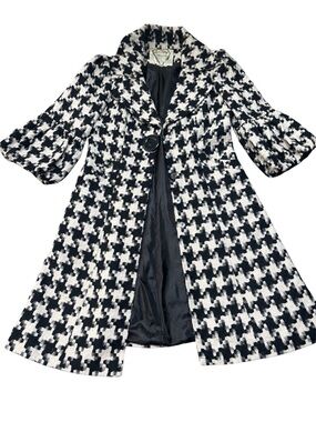 Love Stitch Houndstooth Swing Coat Vintage 60s Mod Balloon Sleeve Size Small 🖤